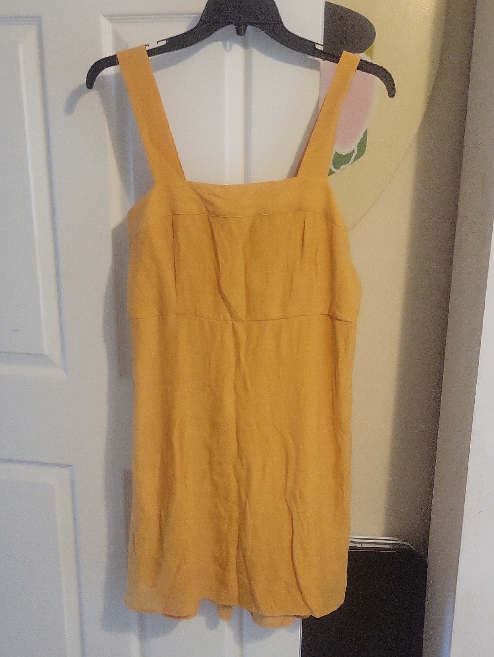 Harper 241 SzLg Mustard Square-Neck Midi Dress with Wide Straps elastic back